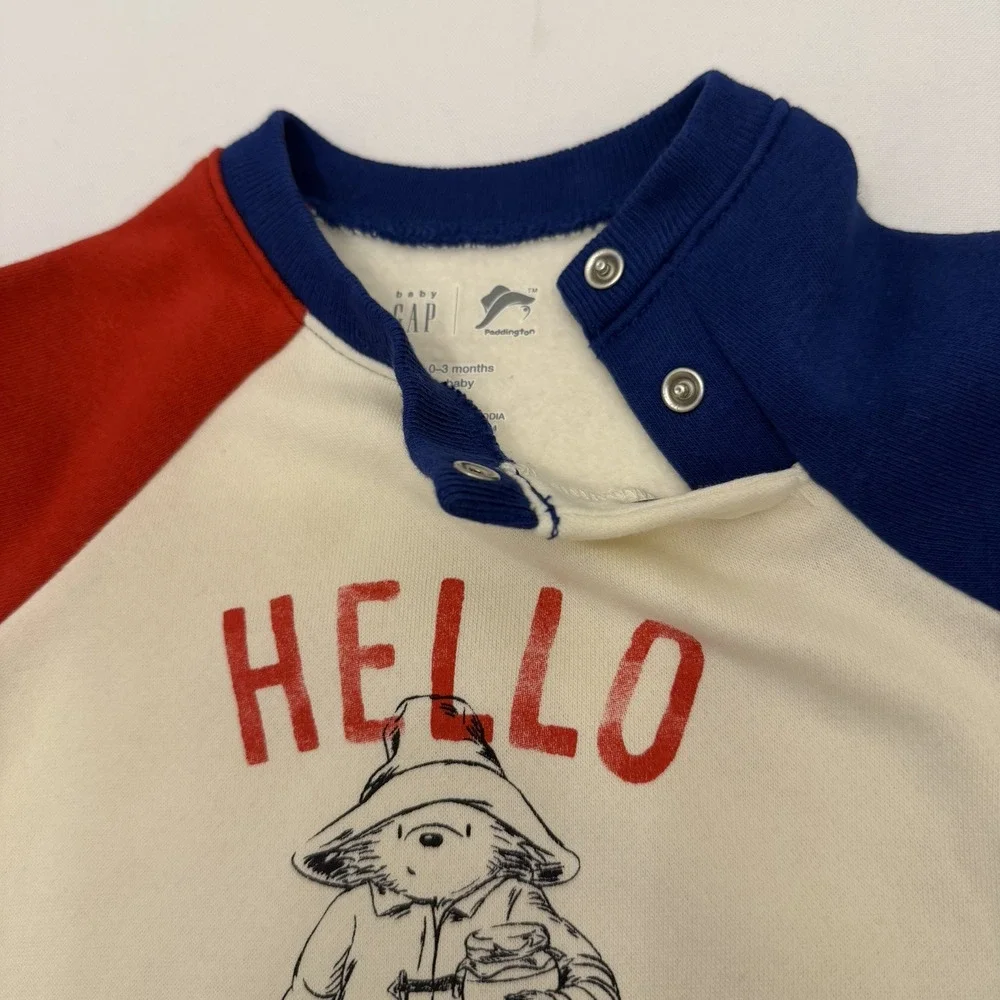 Baby Gap Paddington Bear Romper Long Sleeve 0-3 Months Snaps Red Blue & Ivory